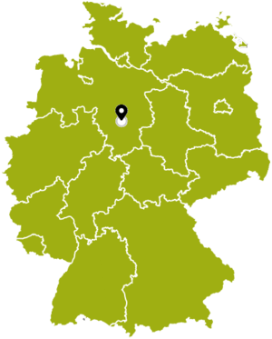 Das Bild zeigt die Umrisse von Deutschland mit den einzelnen Bundesländern sowie den Landkreis Peine, der entsprechend markiert ist.