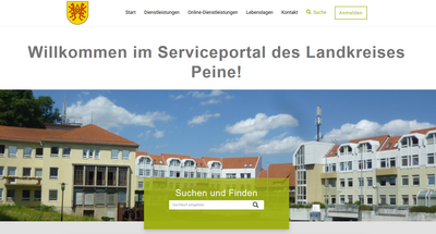 Bild vergrößern: Das Foto zeigt die Startseite des Serviceportals des Landkreises Peine.